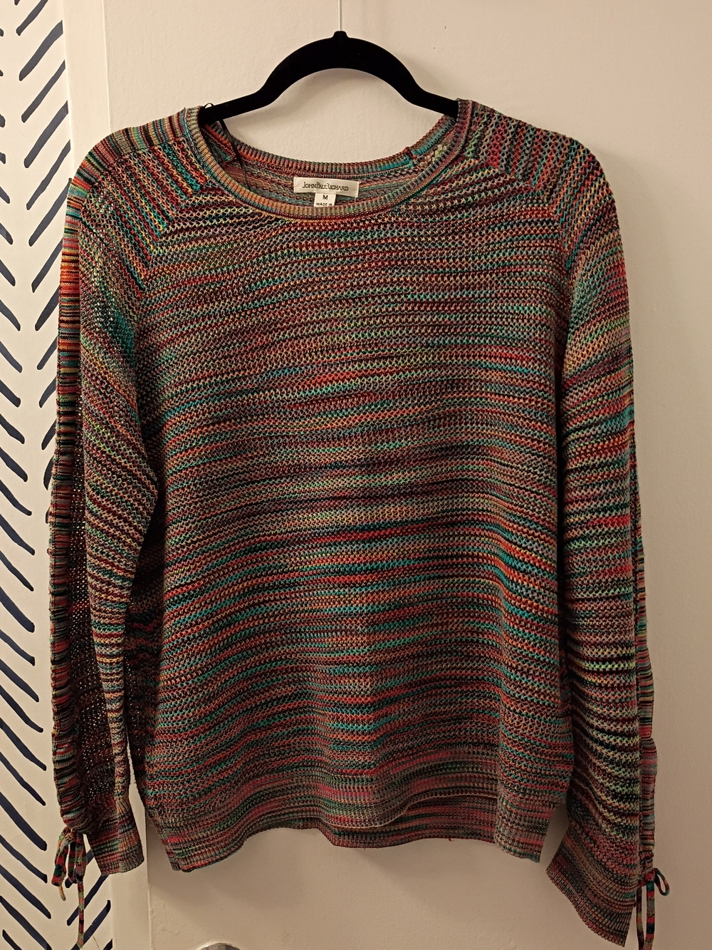 2/$10 JohnPaulRichard Rainbow Multicolor Striped Knit Sweater Sz M Maximalist